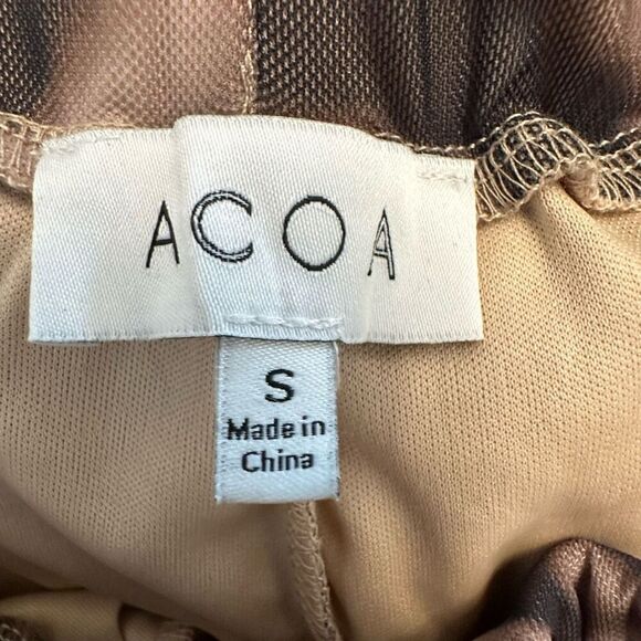 Acoa Abstract Wavy Print Pull On Brown Flared Pants Small - Picture 3 of 3